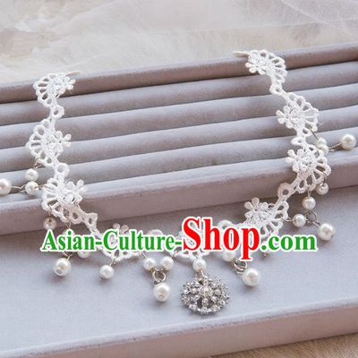 Top Grade Handmade Classical Hair Accessories Baroque Style Princess White Lace Crystal Hair Clasp Bride Headband Headwear for Women
