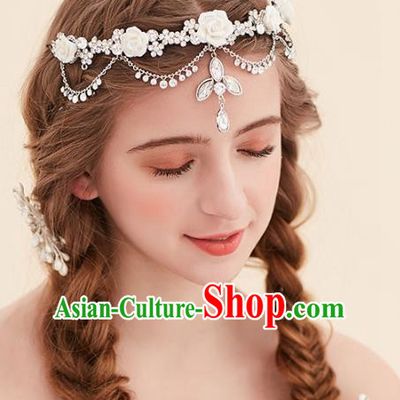 Top Grade Handmade Classical Hair Accessories Forehead Ornament, Baroque Style Princess Crystal Hair Clasp Headwear for Women
