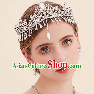 Top Grade Handmade Classical Hair Accessories Forehead Ornament Royal Crown, Baroque Style Princess Crystal Hair Clasp Headwear for Women