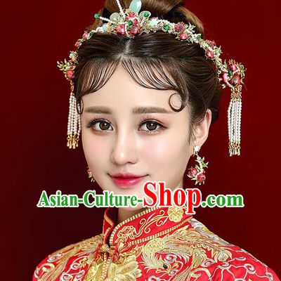 Chinese Handmade Classical Hair Accessories Pomegranate Hair Clasp Complete Set, China Xiuhe Suit Hairpins Wedding Headwear for Women