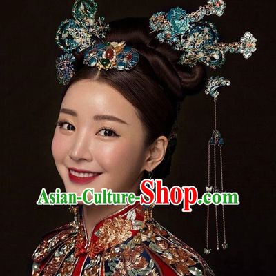 Chinese Handmade Classical Hair Accessories Cloisonne Butterfly Step Shake Complete Set, China Xiuhe Suit Tassel Hairpins Wedding Headwear for Women