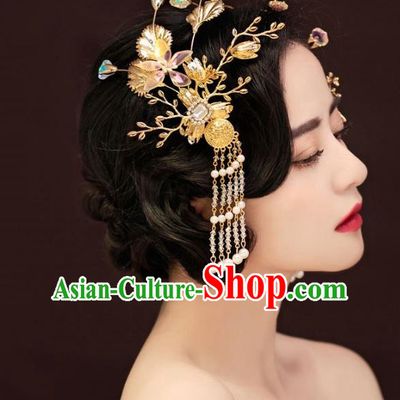 Top Grade Handmade Classical Hair Accessories Crystal Hair Stick, Baroque Style Princess Pearls Tassel Headwear for Women