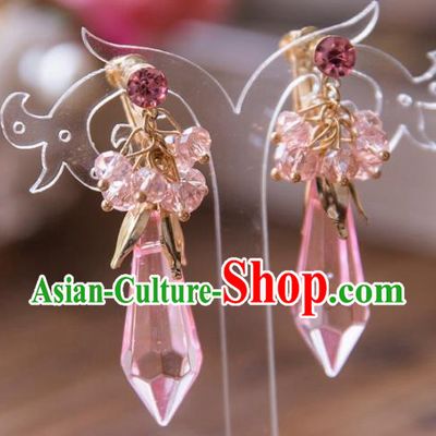 Top Grade Handmade Classical Hair Accessories Baroque Tassel Earrings, Princess Pink Crystal Eardrop for Women