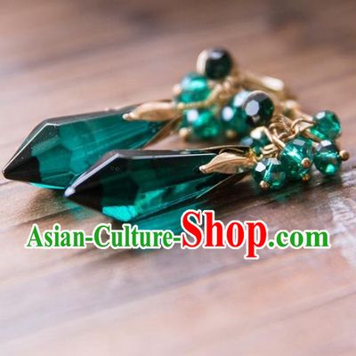 Top Grade Handmade Classical Hair Accessories Baroque Tassel Earrings, Princess Green Crystal Eardrop for Women