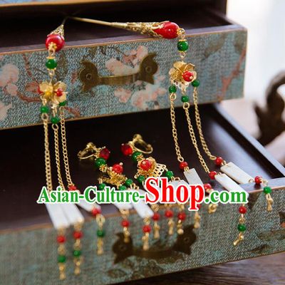 Aisan Chinese Handmade Classical Hair Accessories Bride Step Shake and Earrings Complete Set, China Xiuhe Suit Hairpins Wedding Headwear for Women