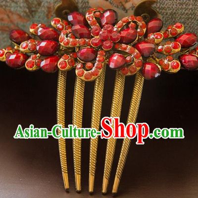 Aisan Chinese Handmade Classical Hair Accessories Bride Red Hair Comb, China Xiuhe Suit Hairpins Wedding Headwear for Women