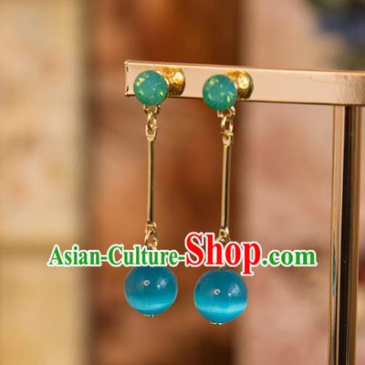 Top Grade Handmade Classical Hair Accessories Baroque Tassel Earrings, Princess Blue Beads Eardrop for Women