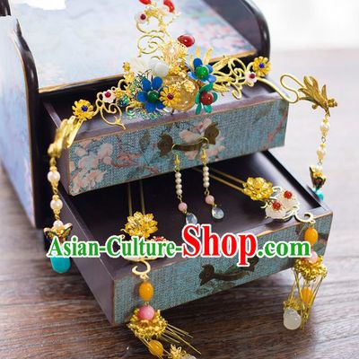 Aisan Chinese Handmade Classical Hair Accessories Hanfu Hair Clasp, China Xiuhe Suit Dragon Hairpins Wedding Headwear Complete Set for Women