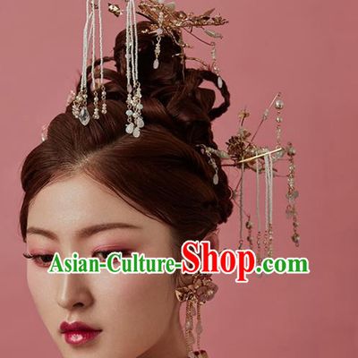 Aisan Chinese Handmade Classical Hair Accessories Hanfu Tassel Hair Clip, China Xiuhe Suit Step Shake Hairpins Wedding Headwear Complete Set for Women