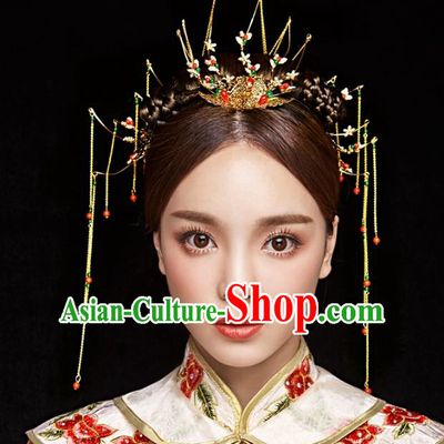 Aisan Chinese Handmade Classical Hair Accessories Hanfu Tassel Hair Clip, China Xiuhe Suit Step Shake Hairpins Wedding Headwear Complete Set for Women