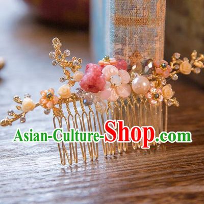Top Grade Handmade Classical Hair Accessories Chinese Flowers Hair Comb, Baroque Style Princess Headwear for Women