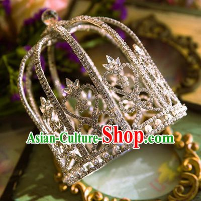 Top Grade Handmade Classical Hair Accessories Baroque Style Princess Crystal Royal Crown Golden Round Diadema Headwear for Women