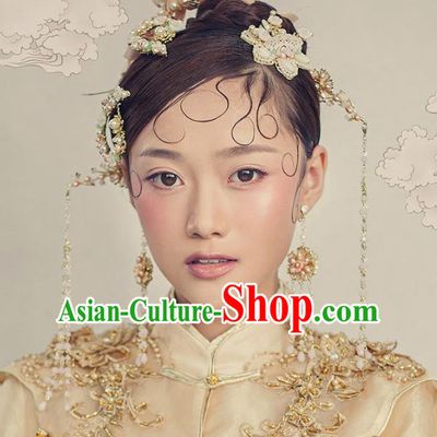 Chinese Handmade Classical Hair Accessories Pearls Flower Hair Clip Complete Set, China Xiuhe Suit Hairpins Hair Comb Wedding Headwear for Women