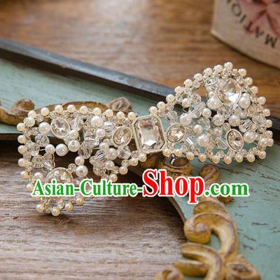 Top Grade Handmade Classical Hair Accessories White Bowknot Hair Stick, Baroque Style Princess Crystal Headband Headwear for Women