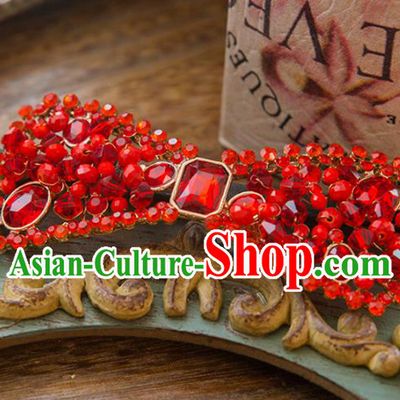 Top Grade Handmade Classical Hair Accessories Red Bowknot Hair Stick, Baroque Style Princess Crystal Headband Headwear for Women