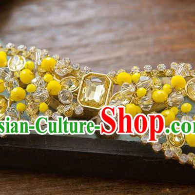 Top Grade Handmade Classical Hair Accessories Yellow Bowknot Hair Stick, Baroque Style Princess Crystal Headband Headwear for Women