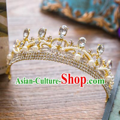 Top Grade Handmade Classical Hair Accessories Baroque Style Princess Crystal Royal Crown Pearls Hair Clasp Headwear for Women