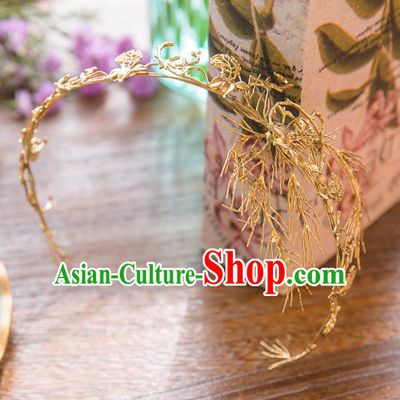 Top Grade Handmade Classical Hair Accessories Baroque Style Princess Golden Hair Clasp Headwear for Women