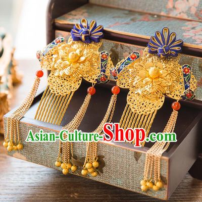 Chinese Handmade Classical Hair Accessories Bride Step Shake Hair Comb, China Xiuhe Suit Hairpins Wedding Headwear for Women