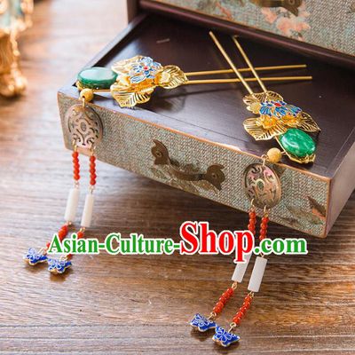 Chinese Handmade Classical Hair Accessories Bride Blueing Butterfly Step Shake, China Xiuhe Suit Hairpins Wedding Headwear for Women