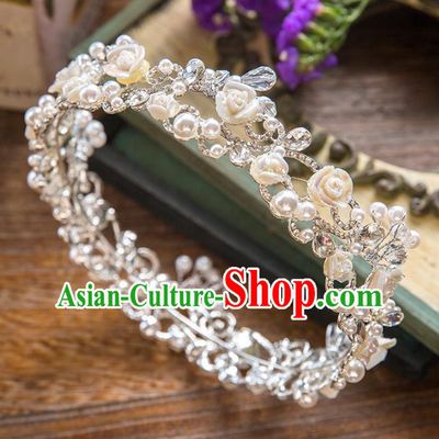 Top Grade Handmade Classical Hair Accessories, Baroque Style Princess Crystal Pearls Royal Crown Round Hair Clasp Headwear for Women
