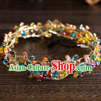 Top Grade Handmade Classical Hair Accessories, Baroque Style Princess Colorful Crystal Royal Crown Round Hair Clasp Headwear for Women