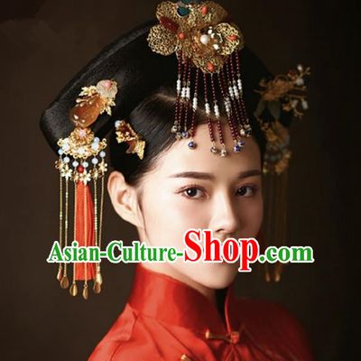 Chinese Handmade Classical Hair Accessories Bride Jade Phoenix Coronet Complete Set, China Xiuhe Suit Hairpins Wedding Headwear for Women