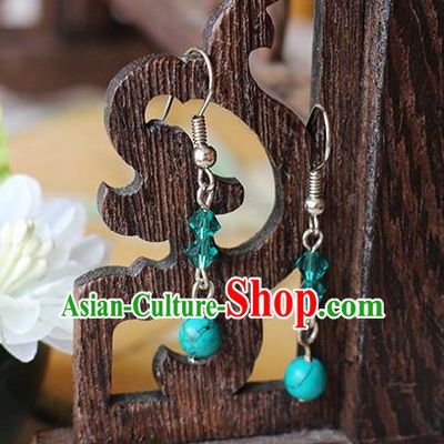 Chinese Handmade Classical Accessories Hanfu Blue Tassel Earrings, China Xiuhe Suit Wedding Eardrop for Women