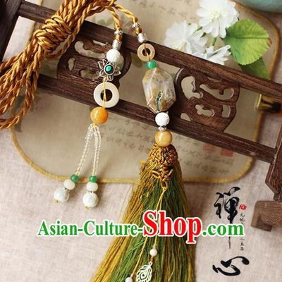 Chinese Handmade Classical Accessories Green Tassel Palace Taeniasis, China Hanfu Waist Pendant Headwear for Women for Men