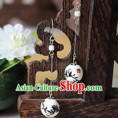 Chinese Handmade Classical Accessories Hanfu Blue and White Porcelain Earrings, China Xiuhe Suit Wedding Tassel Eardrop for Women