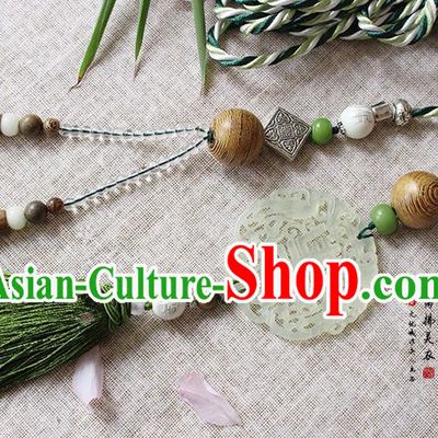 Chinese Handmade Classical Accessories Blue and White Porcelain Tassel Palace Taeniasis, China Hanfu Waist Jade Pendant Headwear for Women for Men