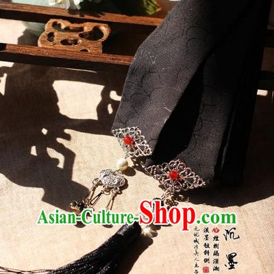 Chinese Handmade Classical Hair Accessories Hanfu Black Silk Headband, China Ancient Hair Clasp Headwear for Women for Men