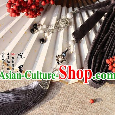 Chinese Handmade Classical Accessories Hanfu Silk Belt, China Ancient Hanfu Black Tassel Waistband for Women for Men