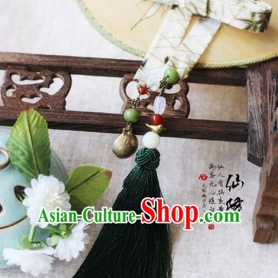 Chinese Handmade Classical Accessories Hanfu White Silk Belt, China Ancient Hanfu Bells Tassel Waistband for Women for Men