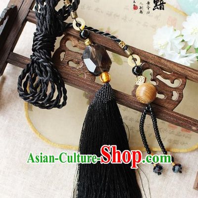Chinese Handmade Classical Accessories Black Tassel Palace Taeniasis, China Hanfu Waist Pendant Headwear for Women for Men