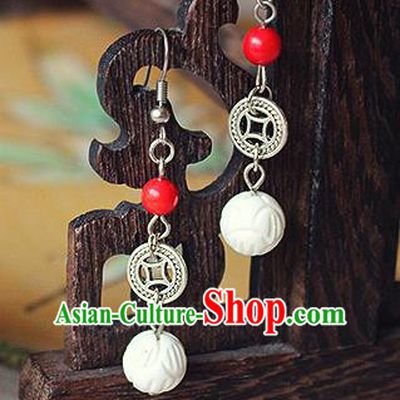 Chinese Handmade Classical Accessories Hanfu Copper Cash Tassel Earrings, China Xiuhe Suit Wedding Eardrop for Women