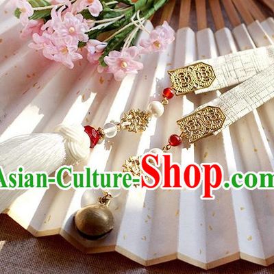 Chinese Handmade Classical Accessories Hanfu White Silk Belt, China Ancient Hanfu Tassel Waistband for Women
