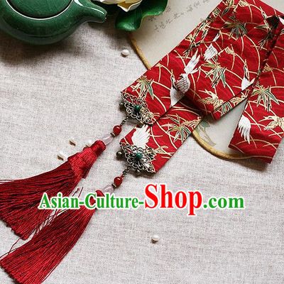 Chinese Handmade Classical Hair Accessories Hanfu Red Silk Headband, China Ancient Embroidery Hair Clasp Headwear for Women for Men