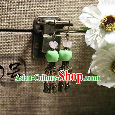 Chinese Handmade Classical Accessories Hanfu Green Earrings, China Xiuhe Suit Tassel Eardrop for Women