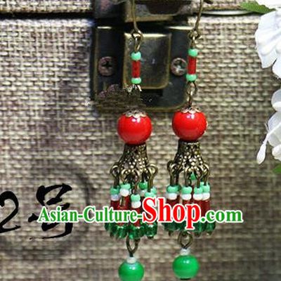 Chinese Handmade Classical Accessories Hanfu Red Earrings, China Xiuhe Suit Tassel Eardrop for Women