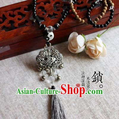 Chinese Handmade Classical Accessories Hanfu Beads Longevity Lock Necklace for Women