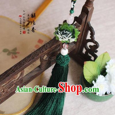 Chinese Handmade Classical Accessories Peony Green Tassel Palace Taeniasis, China Hanfu Waist Pendant Headwear for Women for Men