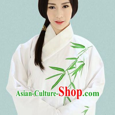 Traditional Oriental China Costume Palace Lady White Blouse, Chinese Ming Dynasty Princess Embroidered Bamboo Clothing for Women