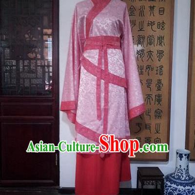 Traditional Oriental China Han Dynasty Wedding Costume Palace Lady Pink Embroidered Hanfu Curve Bottom Clothing for Women