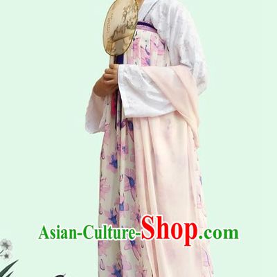 Traditional Oriental China Tang Dynasty Costume Ancient Young Lady Blouse and Printing Slip Skirt Complete Set for Women