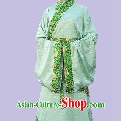 Traditional Asian Oriental China Costume Embroidery Palace Lady Green Curve Bottom, Chinese Hanfu Han Dynasty Princess Embroidered Clothing for Women