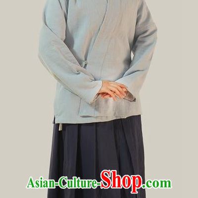 Traditional Chinese Ming Dynasty Young Lady Costumes Grey Linen Slant Opening Blouse for Women