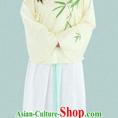 Traditional Chinese Ming Dynasty Imperial Consort Costumes Ancient Embroidered Bamboo Yellow Blouse and White Slip Skirts for Women