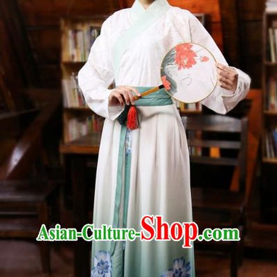 Traditional Chinese Han Dynasty Young Lady Costumes Ancient Blouse and Printing Slip Skirts Complete Set for Women