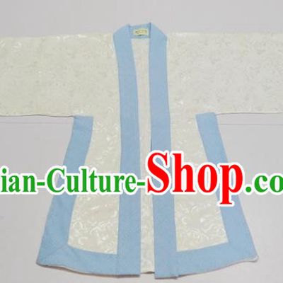 Traditional Chinese Han Dynasty Scholar Costumes Blue Edge Blouse for Kids